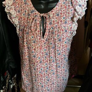LOFT Red and Blue Floral Blouse